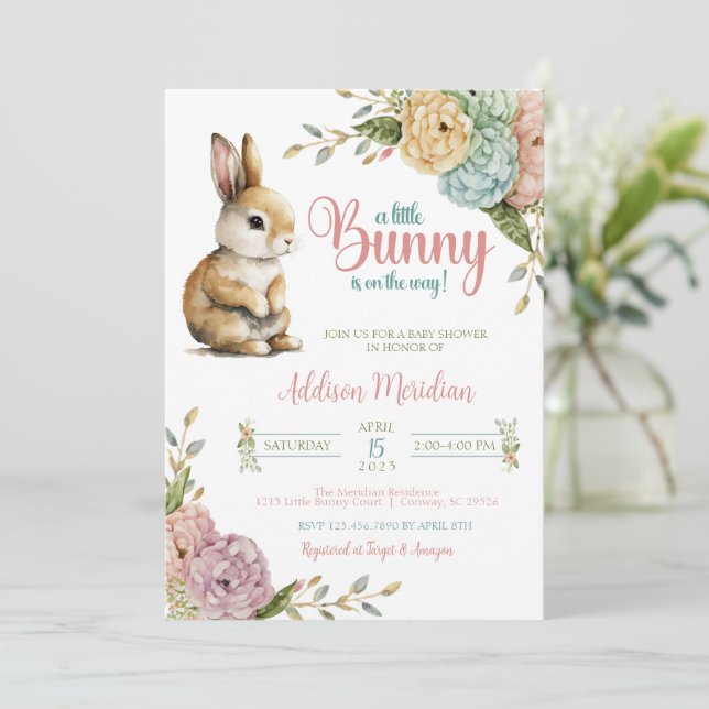 Eine kleine Bunny Oaster Baby Dusche Einladung (Stehend Vorderseite)