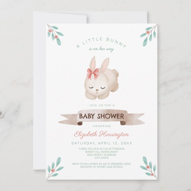 Eine kleine Bunny Spring Girl Babydusche Einladung (Vorderseite)