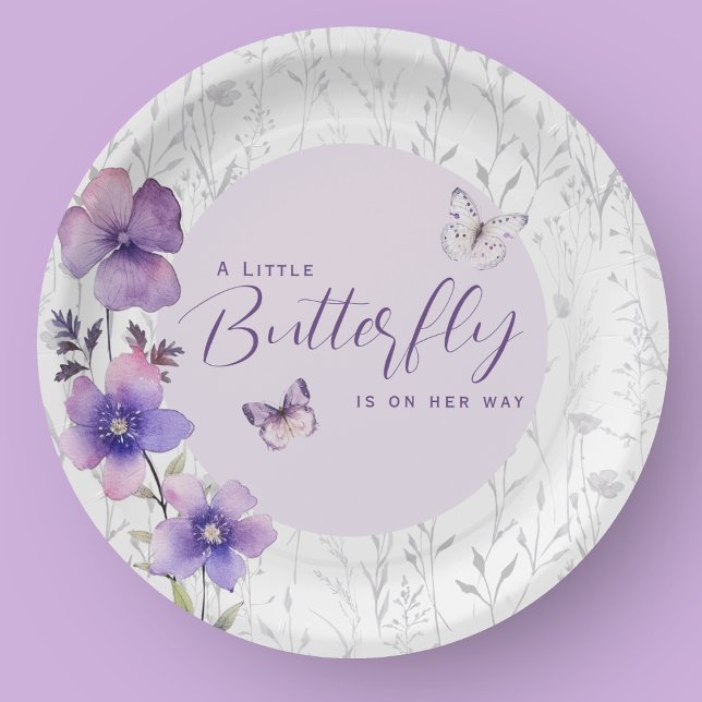 Eine kleine Butterfly Baby Dusche Lila Boho Pappteller (A Little Butterfly Baby Shower Purple Boho Paper Plates)