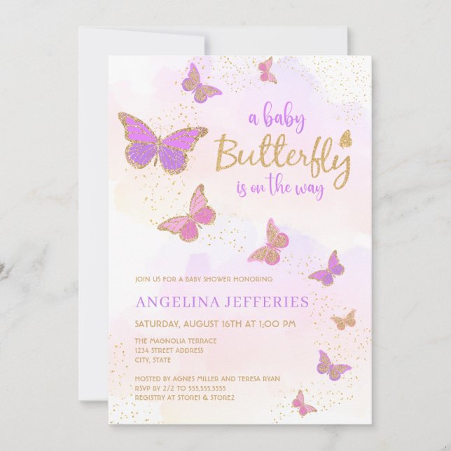 Eine kleine Butterfly-Babydusche Einladung (Vorderseite)