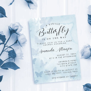 Eine kleine Butterfly Blue Baby Dusche Einladung