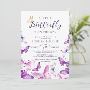 Eine kleine Butterfly Gold- und Purpur-Baby-Party Einladung