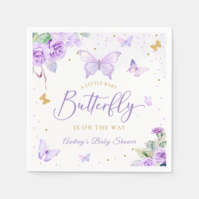 Eine kleine Butterfly-Lila Gold Floral Baby Dusche Serviette (Vorderseite)
