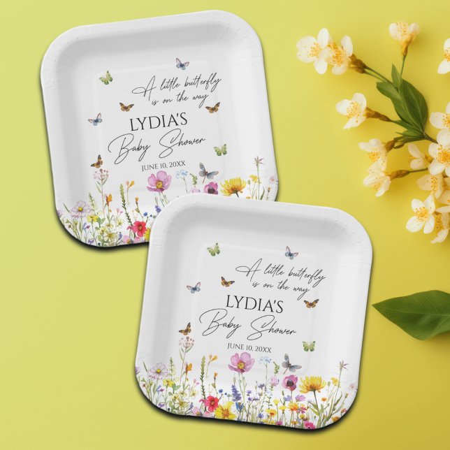 Eine kleine Butterfly-Wildblumen Kinderdusche Pappteller (Von Creator hochgeladen)