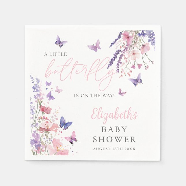 Eine kleine Butterfly-Wildblumen mit Blumenspusche Serviette (Vorderseite)