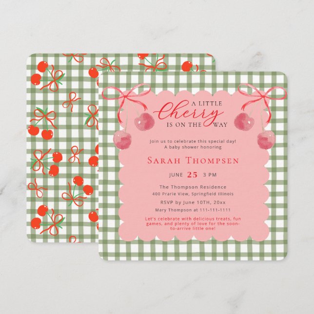 Eine kleine Cherry Baby Dusche Einladung (Vorne/Hinten)