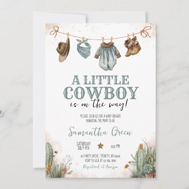 Eine kleine Cowboy-Babydusche Einladung (Vorderseite)