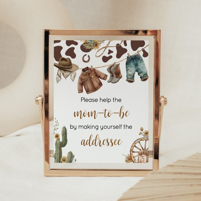 Eine kleine Cowboy-Babydusche-Umschlagstation Poster (A Little Cowboy Baby Shower Envelope Station Sign)