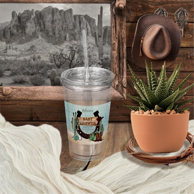 Eine kleine Cowboy-Western-Kinderdusche Acryltrinkbecher (Rustic Western Boy Baby Shower Acrylic Tumbler -- "A Little Cowboy Is On His Way" Collection)
