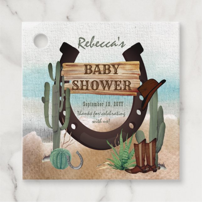Eine kleine Cowboy Western Kinderdusche\ Geschenkanhänger (Vorderseite)