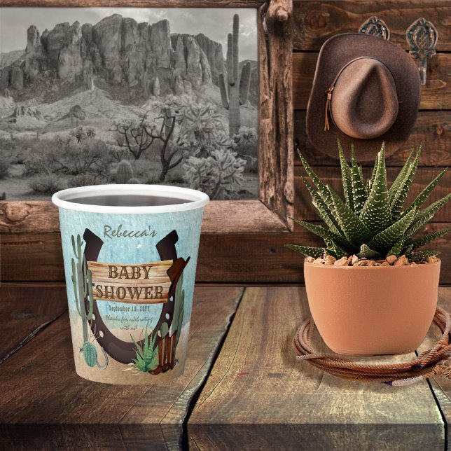 Eine kleine Cowboy-Western-Kinderdusche Pappbecher (A Little Cowboy Rustic Western Horseshoe Boy Baby Shower Paper Cups)