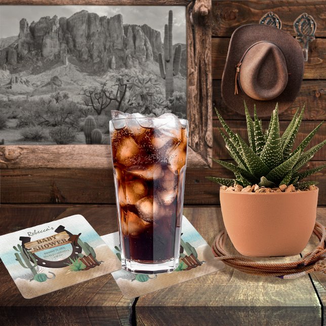 Eine kleine Cowboy-Western-Kinderdusche Rechteckiger Pappuntersetzer (A Little Cowboy Rustic Western Horseshoe Boy Baby Shower Coasters)