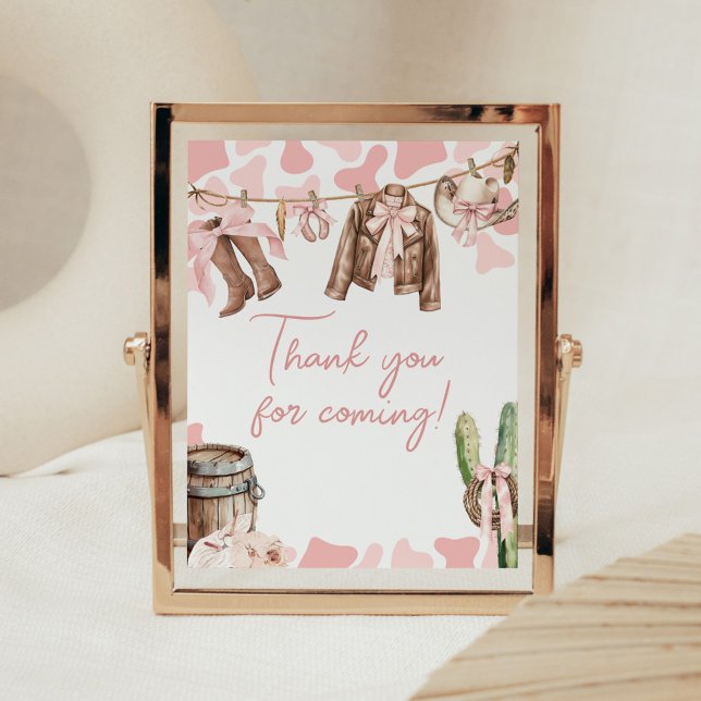 Eine kleine Cowgirl Babydusche Danke, dass ihr gek Poster (A Little Cowgirl Clothesline Baby Shower Thank you for Coming Sign)