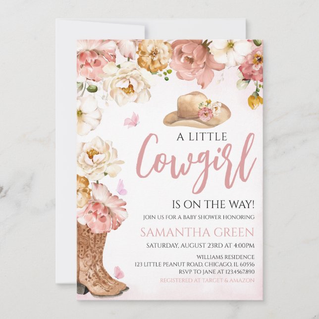 Eine kleine Cowgirl Babydusche Einladung (Vorderseite)