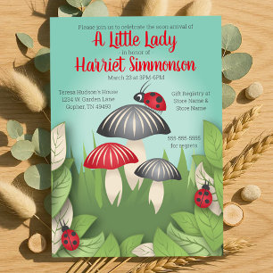 Eine kleine Dame und Pilze Whimsical Baby Dusche Einladung