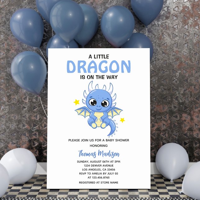 Eine kleine Dragon Niedlich Blue Baby Boy Dusche Einladung (Von Creator hochgeladen)