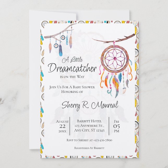 Eine kleine Dreamcatcher Baby Dusche Einladung (Vorderseite)