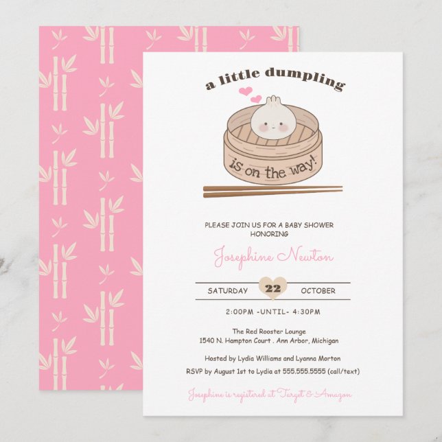Eine kleine Dumpling Baby Bao Girl Babydusche Einladung (Vorne/Hinten)