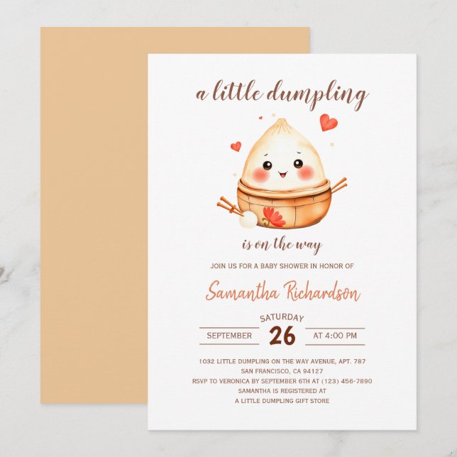 Eine kleine Dumpling ist auf dem Weg Bao Babydusch Einladung (Vorne/Hinten)