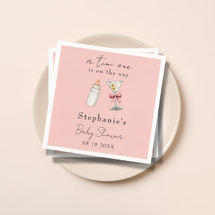 Eine kleine Eins ist auf dem Weg Pink Martini Baby Serviette