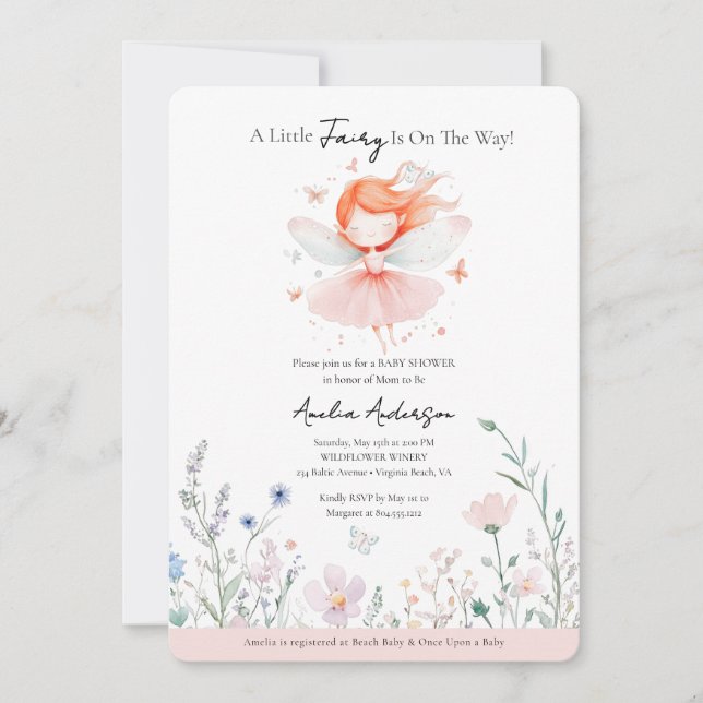 Eine kleine Fairy ist auf dem Weg Blush Pink Einladung (Vorderseite)