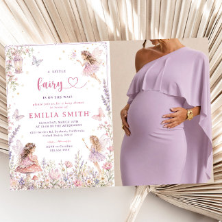 Eine kleine Fee ist auf dem Weg Baby Shower Foto Einladung