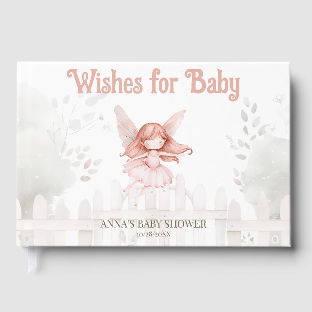 Eine kleine Fee ist auf dem Weg zur Baby-Dusche Gästebuch (Vorderseite)