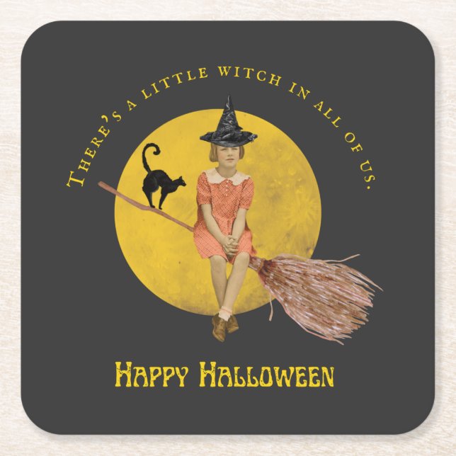 Eine kleine Hexe in ganz uns Halloween Rechteckiger Pappuntersetzer (Vorderseite)