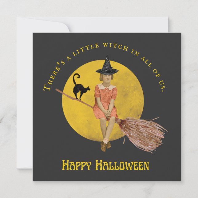 Eine kleine Hexe in unserem Halloween-Flachkarte (Vorderseite)