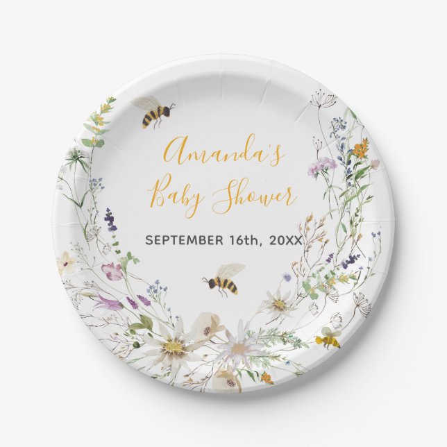 Eine kleine Honey Bee Wildblume Babydusche Pappteller (Vorderseite)