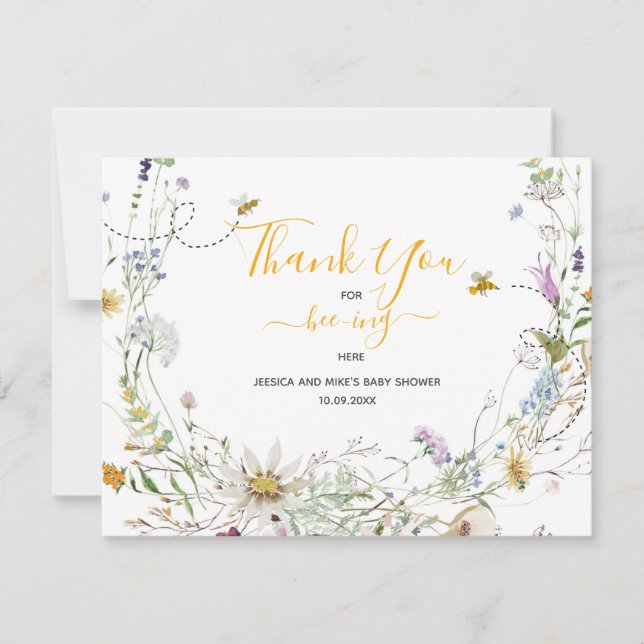 Eine kleine Honigbiene-Wildblume Danke-Card Dankeskarte (Vorderseite)