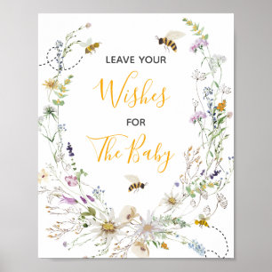 Eine kleine Honigbiene-Wildblume Verlasst Ihre Wün Poster