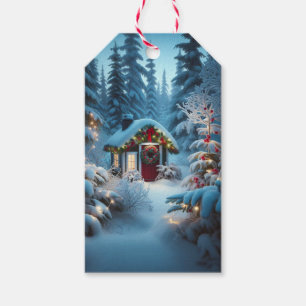 Eine kleine Hütte im Wald   Weihnachten Geschenkanhänger