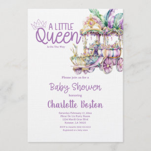Eine kleine Königin Mardi Gras Wagen Baby Shower Einladung