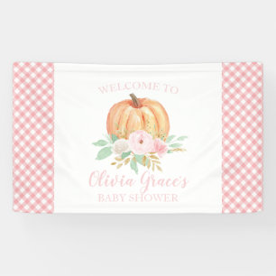 Eine kleine Kürbis-Baby-Party mit floralem rosa Ka Banner