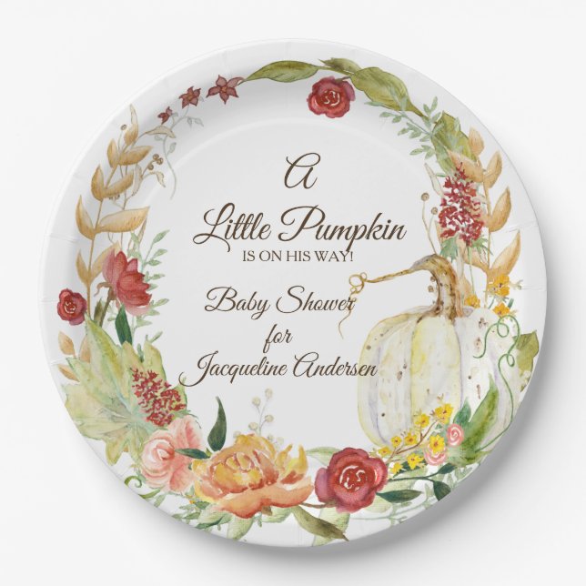 Eine kleine Kürbis-Babydusche Herbstblüte Pappteller (Vorderseite)