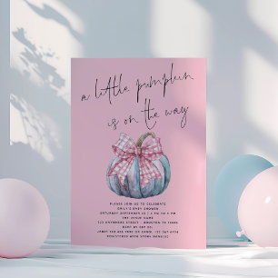 Eine kleine Kürbis-Coquette-Bow Pink-Babydusche Einladung