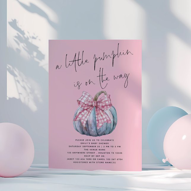 Eine kleine Kürbis-Coquette-Bow Pink-Babydusche Einladung (Von Creator hochgeladen)