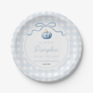 Eine kleine Kürbisblaue Schleife Herbst-Baby-Party Pappteller