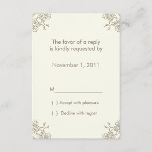 Eine kleine Lacey (Creme) RSVP-Karte mit Umschlag RSVP Karte