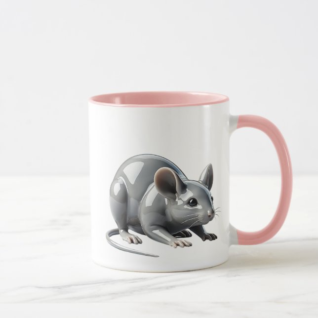 Eine kleine Maus sucht heimlich nach ihrem Essen. Tasse (Rechts)