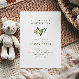 Eine kleine Minimalistische Babydusche aus Olivenö Einladung