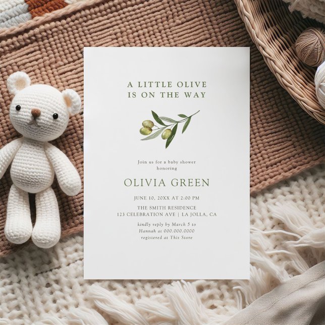 Eine kleine Minimalistische Babydusche aus Olivenö Einladung (Von Creator hochgeladen)
