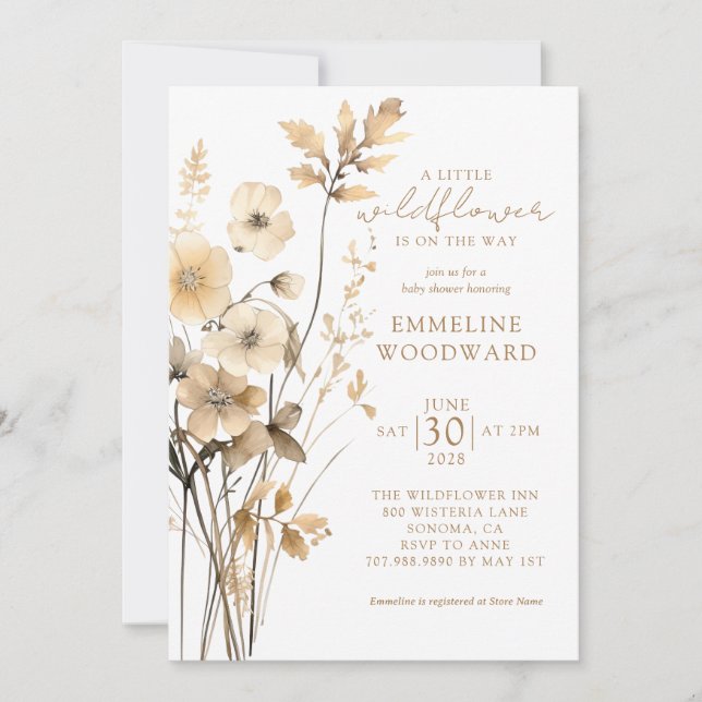 Eine kleine neutrale Babydusche für Wildblumen Einladung (Vorderseite)