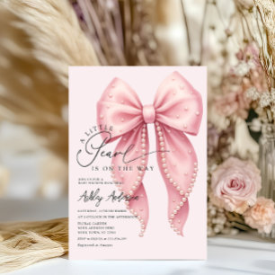 Eine kleine Perle ist auf dem Weg Pink Bow Baby Du Einladung