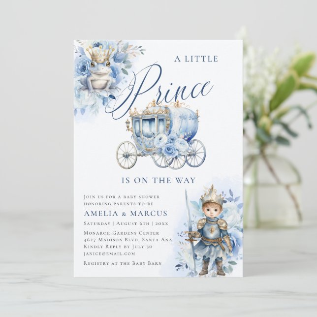 Eine kleine Prince Royal Blue Dusche - Einladung (Stehend Vorderseite)