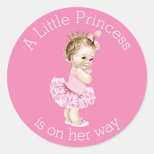 Eine kleine Princess Ballerina Babydusche pink Runder Aufkleber (Vorderseite)