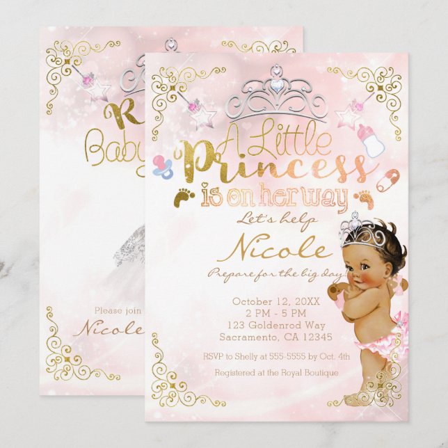 Eine kleine Princess Pink Sparkle Baby Girl Dusche Einladung (Vorne/Hinten)