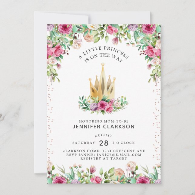 Eine kleine Prinzessin floral Einladung (Vorderseite)