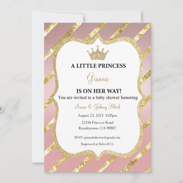Eine kleine Prinzessin ist auf dem Weg zur Einladu Einladung (Vorderseite)